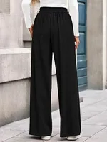 Solid Color Straight-leg Wide-leg Pants Women - Black