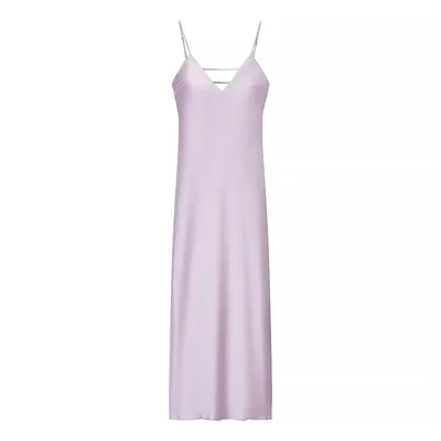 Golden Holiday Party Dress Silk Satin Texture Midi Skirt Sling Dress Light Purple - Shop at LoveMi
