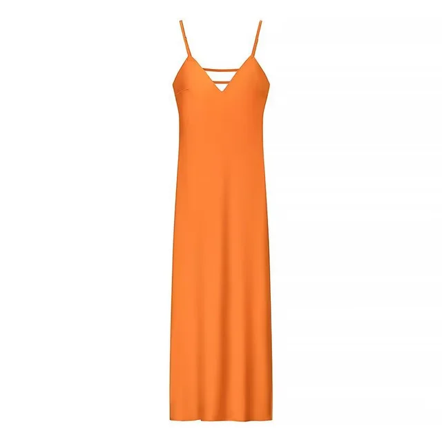 Golden Holiday Party Dress Silk Satin Texture Midi Skirt Sling Dress - Orange - View 1