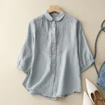 Women's Retro Loose Cotton And Linen Tops - Blue