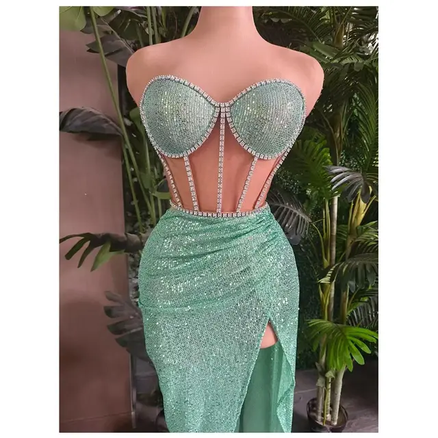 Women's Casual All match Shiny Rhinestone Sequins Top Dress Suit Cyan - Shop at LoveMi