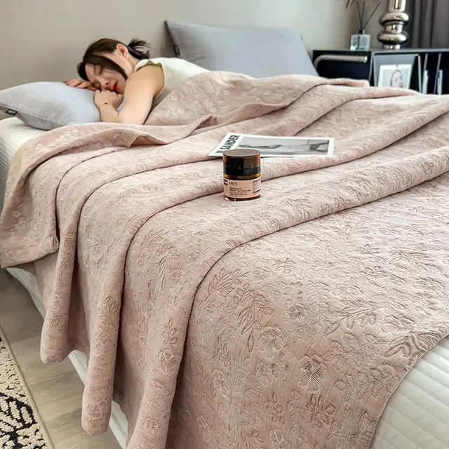 Pure Cotton European style Cotton Yarn dyed Jacquard Gauze Blanket Autumn Coffee - Shop at LoveMi