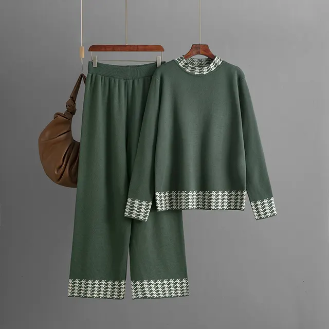Women's Autumn And Winter Loose Pullover Two piece Set Green - Shop at LoveMi
