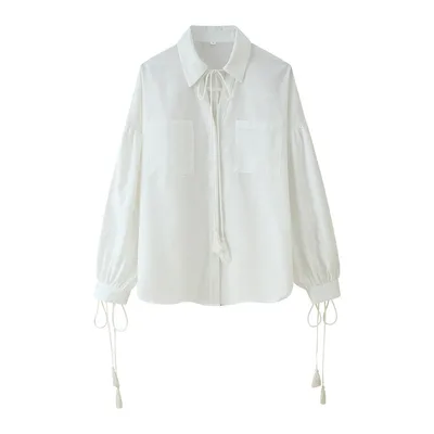 Women's Cotton And Linen Tassel Lace up Embroidered Shirt Embroidered Trousers Red - Shop at LoveMi