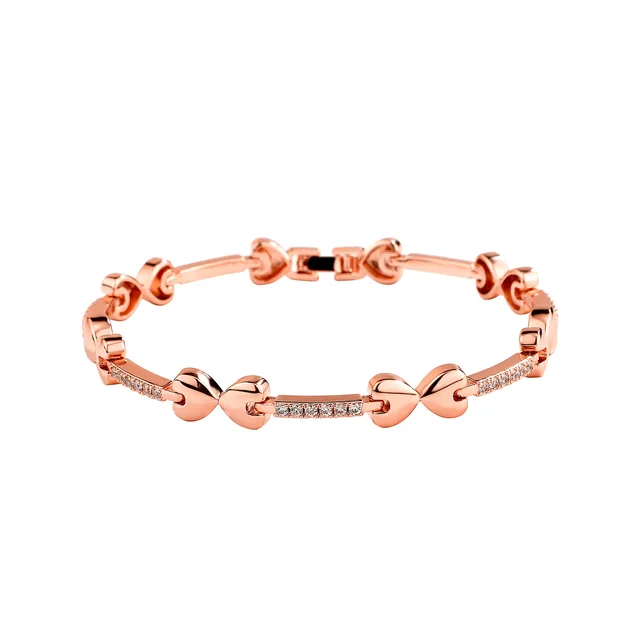 European Hip Hop Bracelet Tennis Chain Inlaid Copper Zircon Box Buckle Rose Gold - Shop at LoveMi