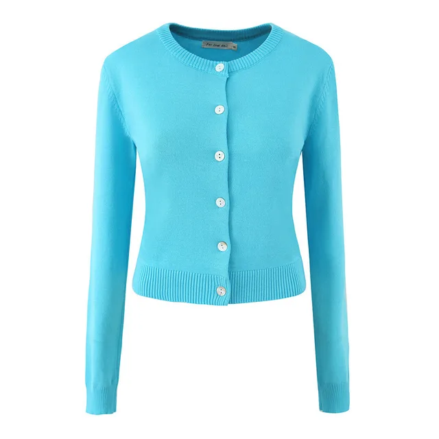 Women's Retro European American Style Multi color Round Neck Long Sleeve Knitted Cardigan Blue - Shop at LoveMi