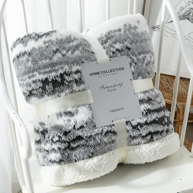 Shu Cotton Velvet Nap Blanket Jacquard Double sided Thick Lambskin Blanket Gray - Shop at LoveMi