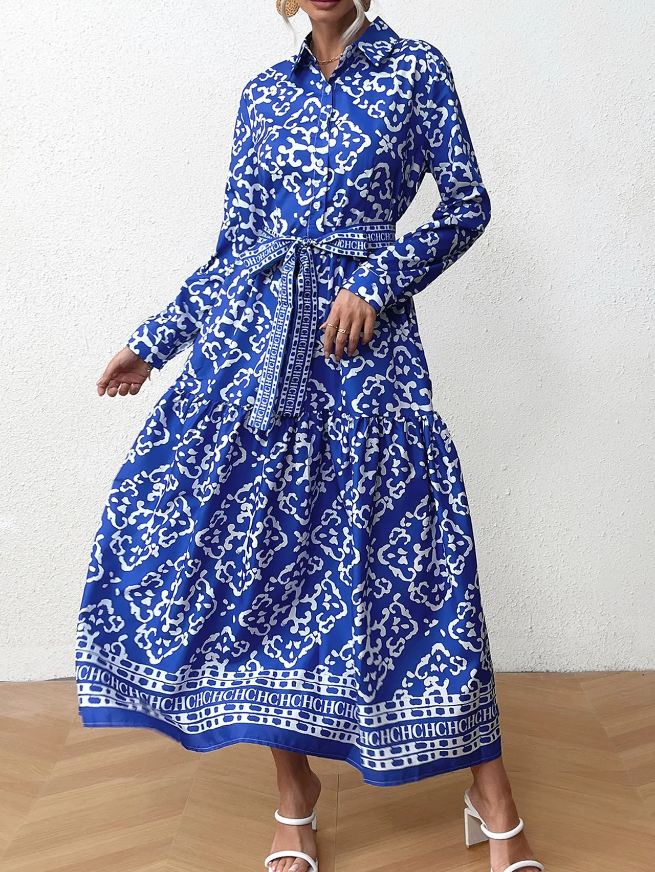 Women's Creative Versatile Lace-up Elegant Dress - Blue