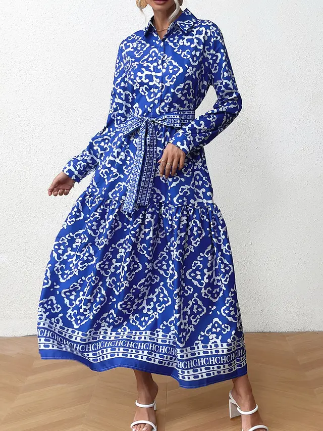 Women's Creative Versatile Lace up Elegant Dress Blue - Shop at LoveMi