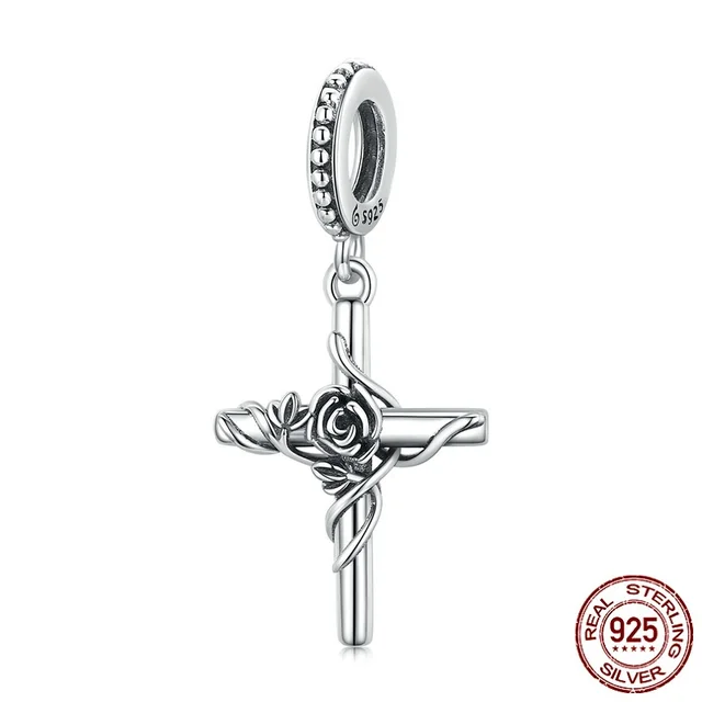 Rose Cross Diy Pendant S925 Silver Vintage Faith Beaded Bsc526 - Shop at LoveMi