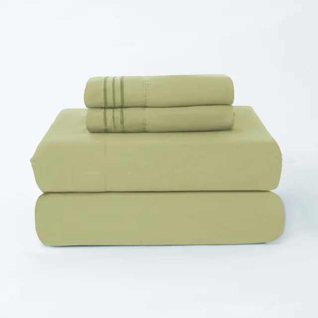 Pillowcase Three Lines Chemical Fiber Bed Sheet Fitted Sheet Set Grass Green - Shop at LoveMi