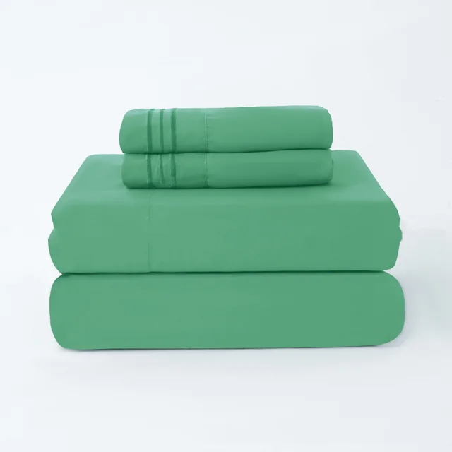 Pillowcase Three Lines Chemical Fiber Bed Sheet Fitted Sheet Set Light Green - Shop at LoveMi