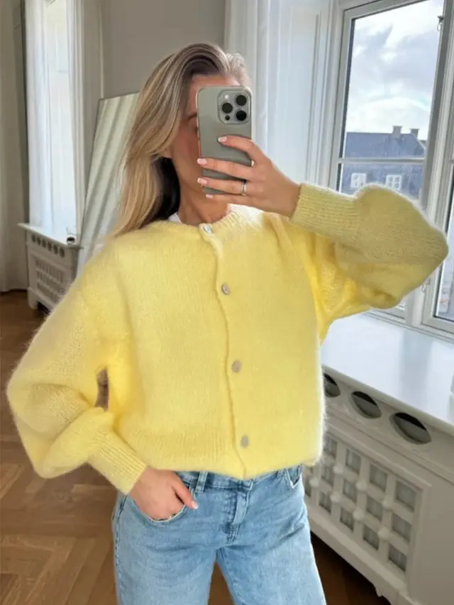 Macaron Color Sweater Cardigan For Women Yellow - Shop at LoveMi