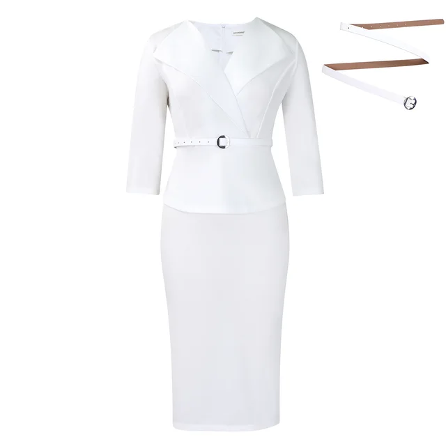 Fashion Large Lapel Waist tight OL Dress White Belt - Shop at LoveMi