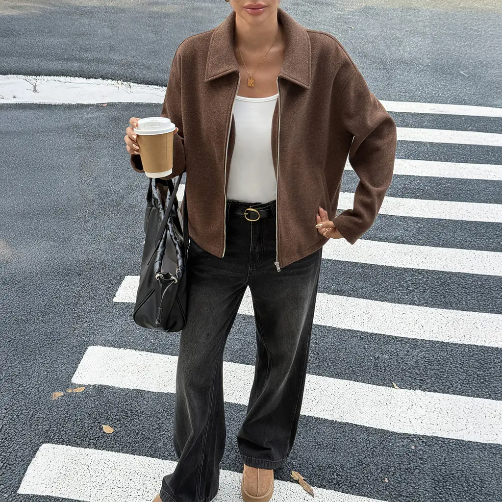 European And American Elegant Fashionable All-match Long-sleeved Jacket - Dark Brown