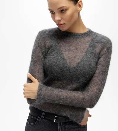 Short Autumn And Winter Hollow Knitted Sweater For Women Solid Color Casual Long Sleeves Gray - Shop at LoveMi