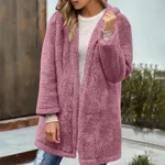 Pine Plush Hooded Cardigan Mid-length Coat Women - Pink