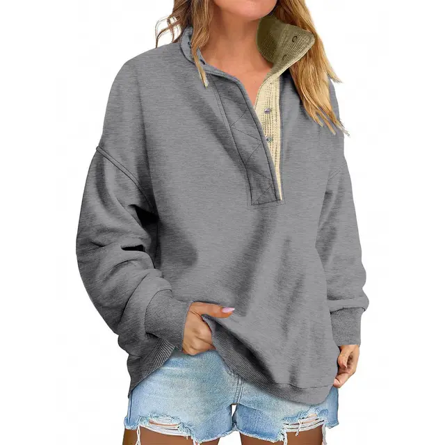 Pullover Leisure Loose Button Sweater For Women Dark Gray - Shop at LoveMi
