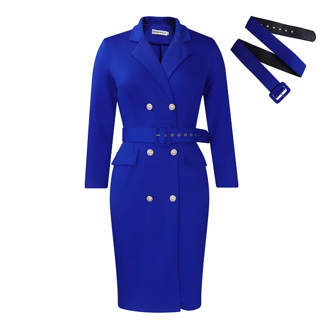 Double Breasted Plus Size African Dress Dark Blue Belt - Shop at LoveMi