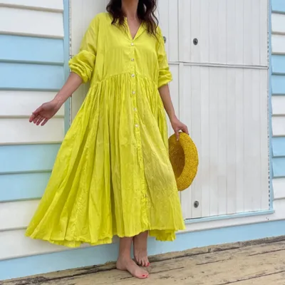 Women's Twist & Go Summer Dress Button Front Yellow - Shop at LoveMi