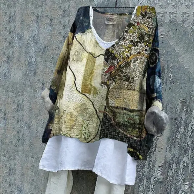 Vintage Japanese Thread Stitching Pattern Women's Linen Shirt Multicolor - Shop at LoveMi