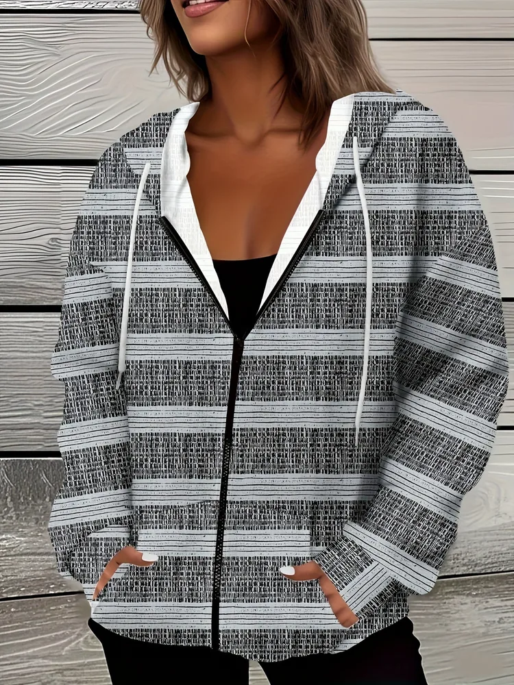 Casual All matching Fashion Trendy Plaid Stitching Breathable Zipper Sweater Mf08Jl250731Y145 - Shop at LoveMi