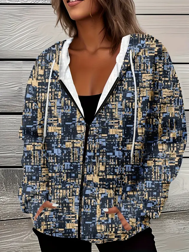 Casual All matching Fashion Trendy Plaid Stitching Breathable Zipper Sweater Mf08Jl250731Y148 - Shop at LoveMi