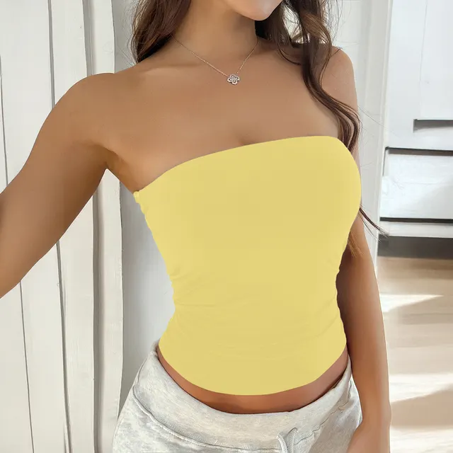 Y2g Sexy Solid Color Backless Knitted Tube Top For Women Ginger Yellow - Shop at LoveMi