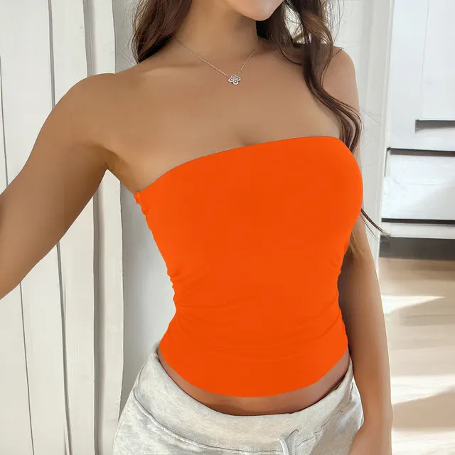 Y2g Sexy Solid Color Backless Knitted Tube Top For Women Orange - Shop at LoveMi