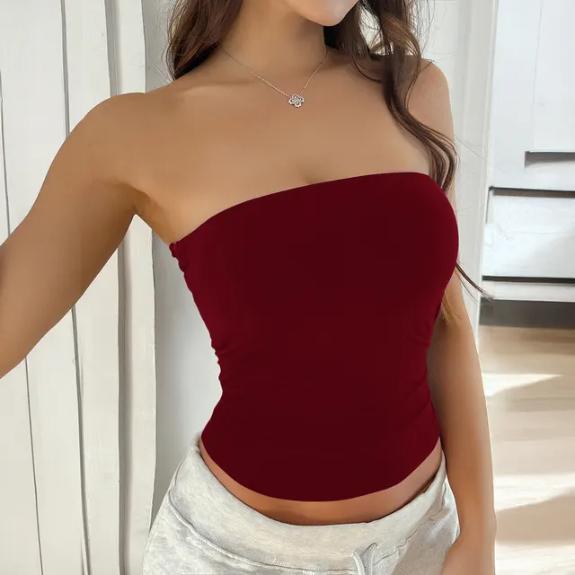 Y2g Sexy Solid Color Backless Knitted Tube Top For Women Wine Red - Shop at LoveMi