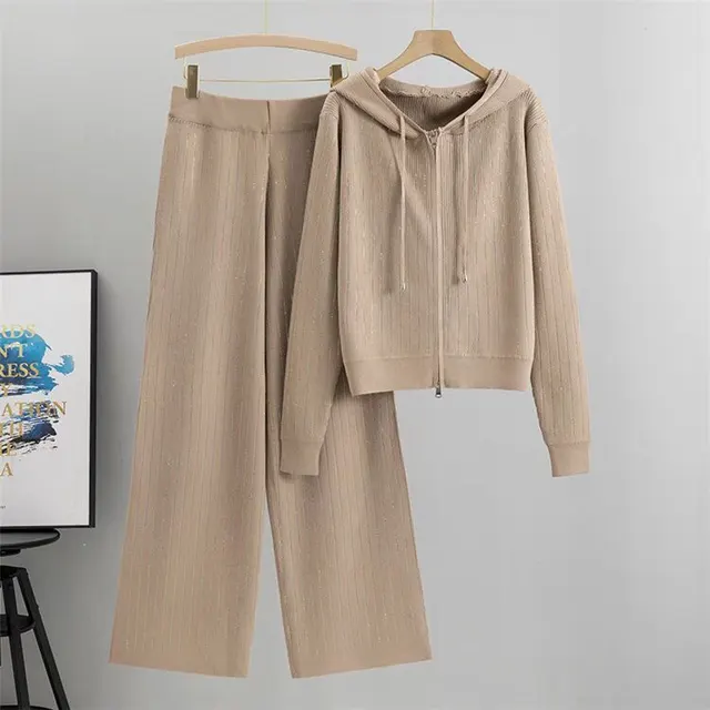 Western Style Fried Street Leisure Fashionable Knitted Suit Khaki - Shop at LoveMi
