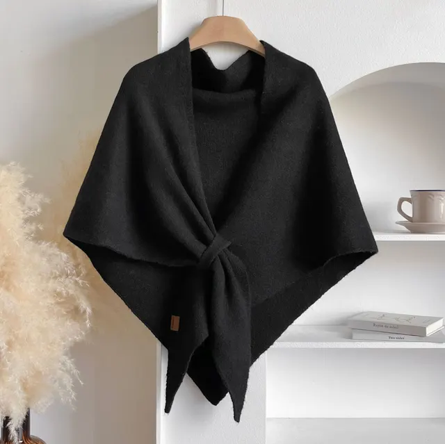 Winter Triangular Shawl INS Solid Color Soft Thickened Knitted Neck Wrap Korean Version Warm Shawl For Women Black - Shop at LoveMi