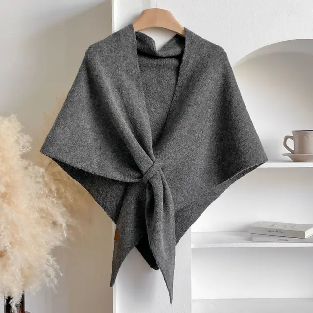 Winter Triangular Shawl INS Solid Color Soft Thickened Knitted Neck Wrap Korean Version Warm Shawl For Women Dark Gray - Shop at LoveMi