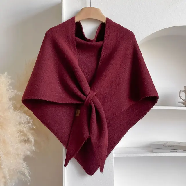 Winter Triangular Shawl INS Solid Color Soft Thickened Knitted Neck Wrap Korean Version Warm Shawl For Women Wine Red - Shop at LoveMi