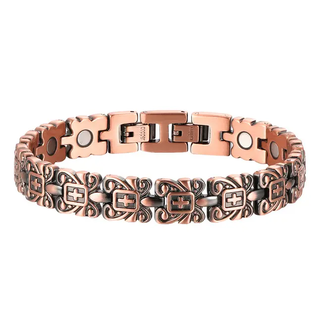 Factory Exclusive Supply Red Copper Titanium Steel Magnetic Cross Bracelet Red Copper - Shop at LoveMi