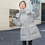 Down Cotton-padded Mid-length Thick Hooded Cotton-padded Jacket - Light Gray