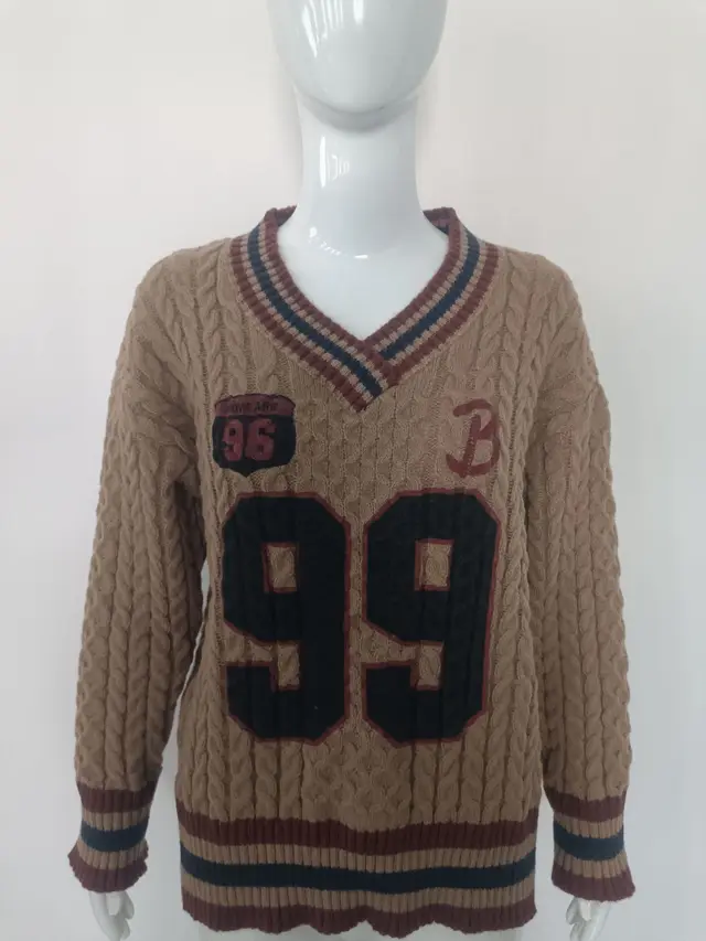 Women's Casual Loose Printed All matching Lazy Feeling Collar Sweater Brown - Shop at LoveMi