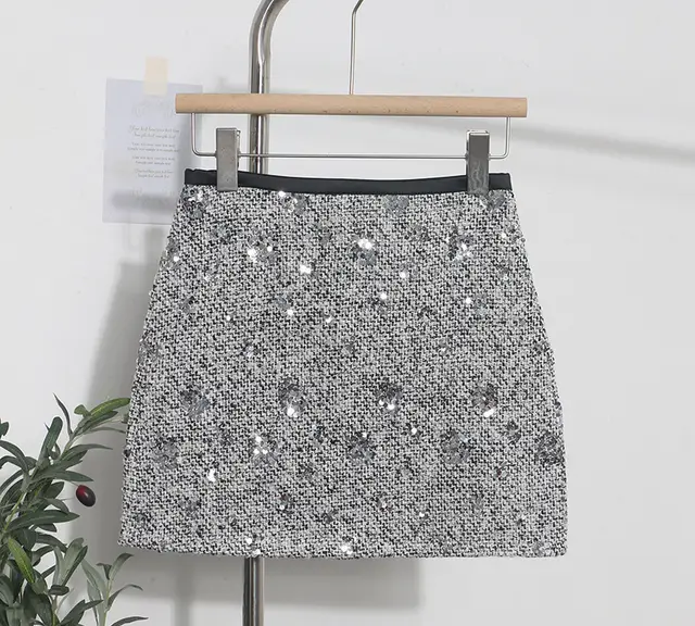 Sequined Red Skirt High Waist Slimming A Line Sheath Silver - Shop at LoveMi