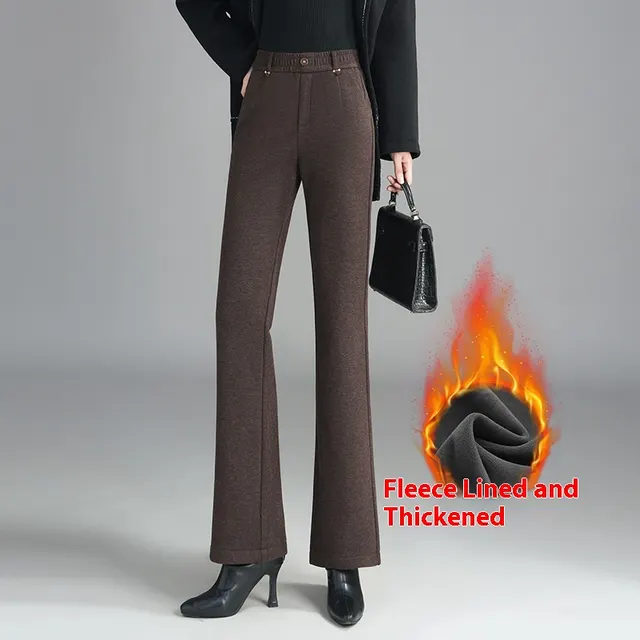 Women's Fashionable Stylish Casual Fleece lined Slim Flare Pants Brown - Shop at LoveMi