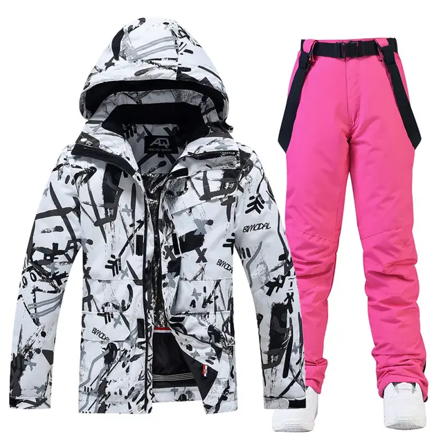 Ski Suit Women's And Men's Suit Winter Windproof And Water repellent Black Flower Rose Red Pants - Shop at LoveMi