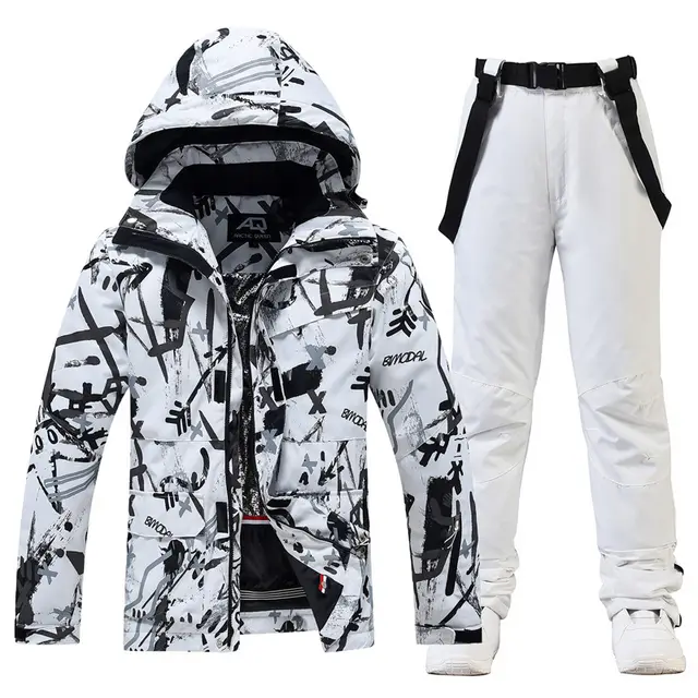 Ski Suit Women's And Men's Suit Winter Windproof And Water repellent Black Flower White Shirt Pants - Shop at LoveMi