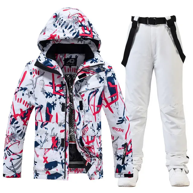 Ski Suit Women's And Men's Suit Winter Windproof And Water repellent Red Flower Top White Pants - Shop at LoveMi
