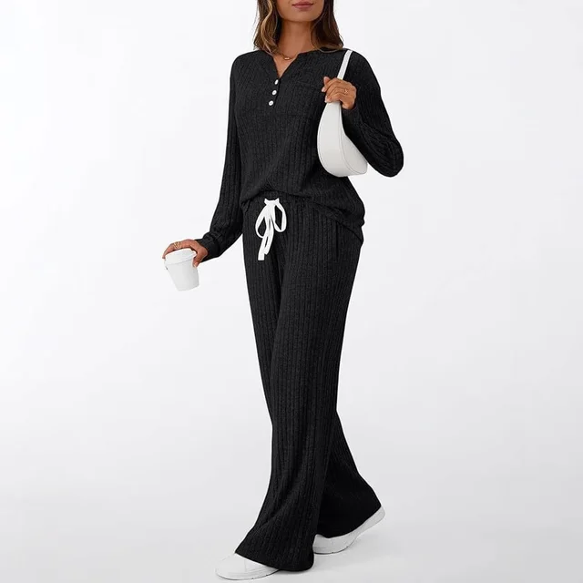 Women's Two piece Set Of Outdoor Pajamas Black - Shop at LoveMi