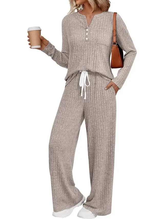 Women's Two piece Set Of Outdoor Pajamas Camel - Shop at LoveMi