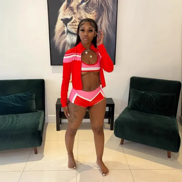 Women's Color Matching Bikini Shorts Top Three piece Suit Red - Shop at LoveMi