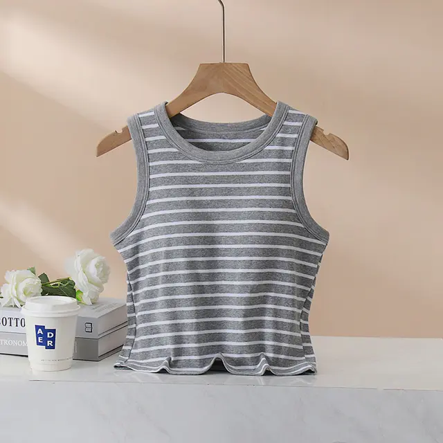 Vest Women's Outer Wear Stripe With Chest Pad Gray Stripes - Shop at LoveMi