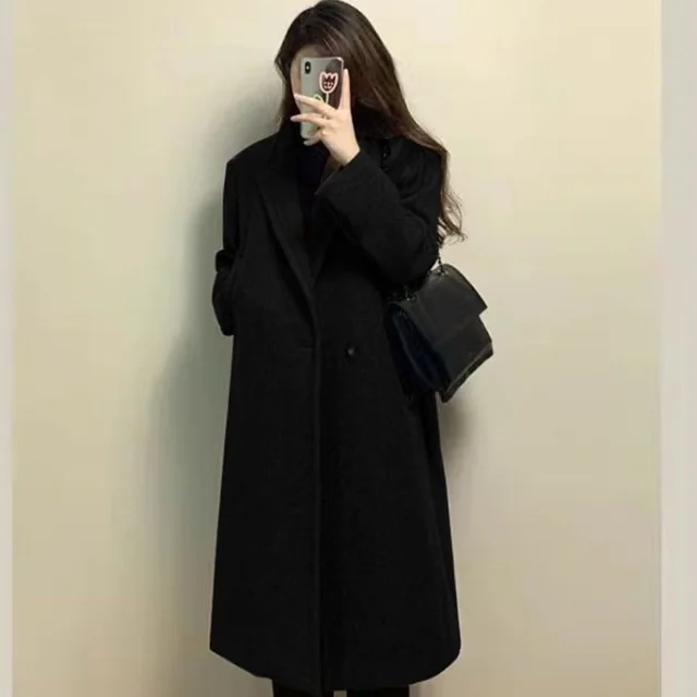 Overknee Thickened Mid length Elegant Woolen Cloth Black Stripes - Shop at LoveMi