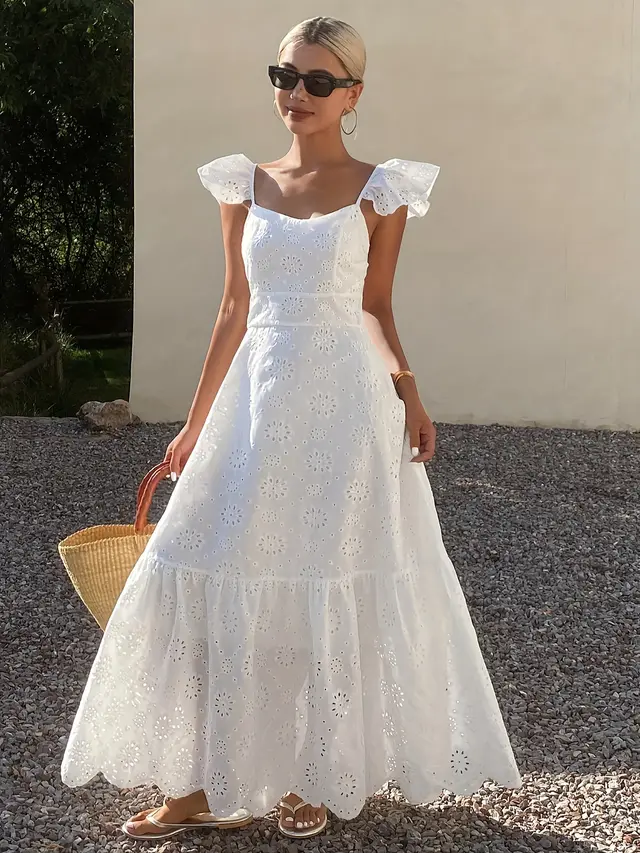 French Style Temperament Long Cutout Sling Long Dress White - Shop at LoveMi