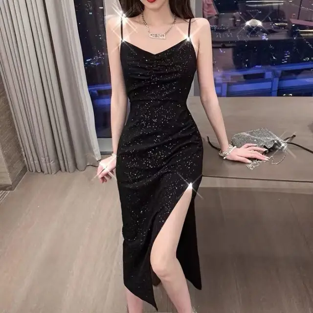 Slim Fit Slimming French Strap Dress Women Black - Shop at LoveMi