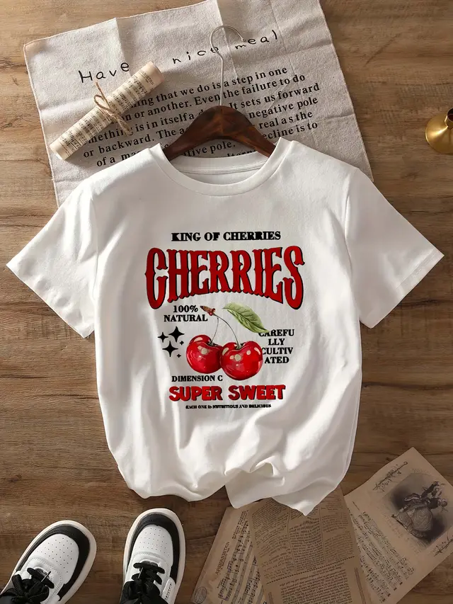 Top Round Neck Cartoon Printed Short Sleeve White - Shop at LoveMi